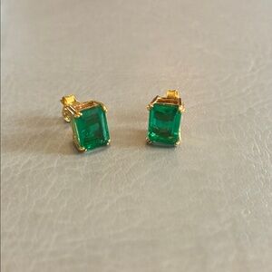 14k Gold 4 CT Emeralds Gold Vermeil Emerald-Cut Stud Earrings Lab-Grown Emeralds